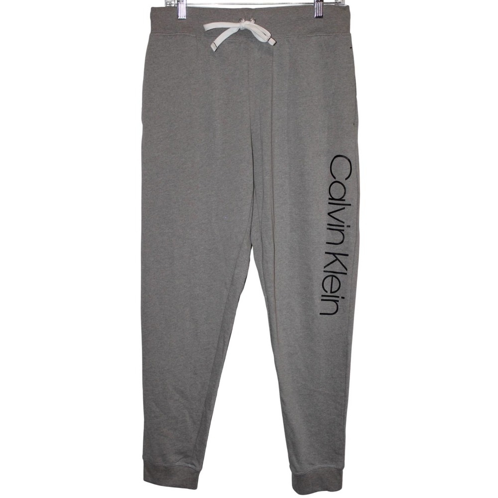 Women's Calvin Klein Gray Black Cotton Stretch Drawstring Joggers Pants Size M